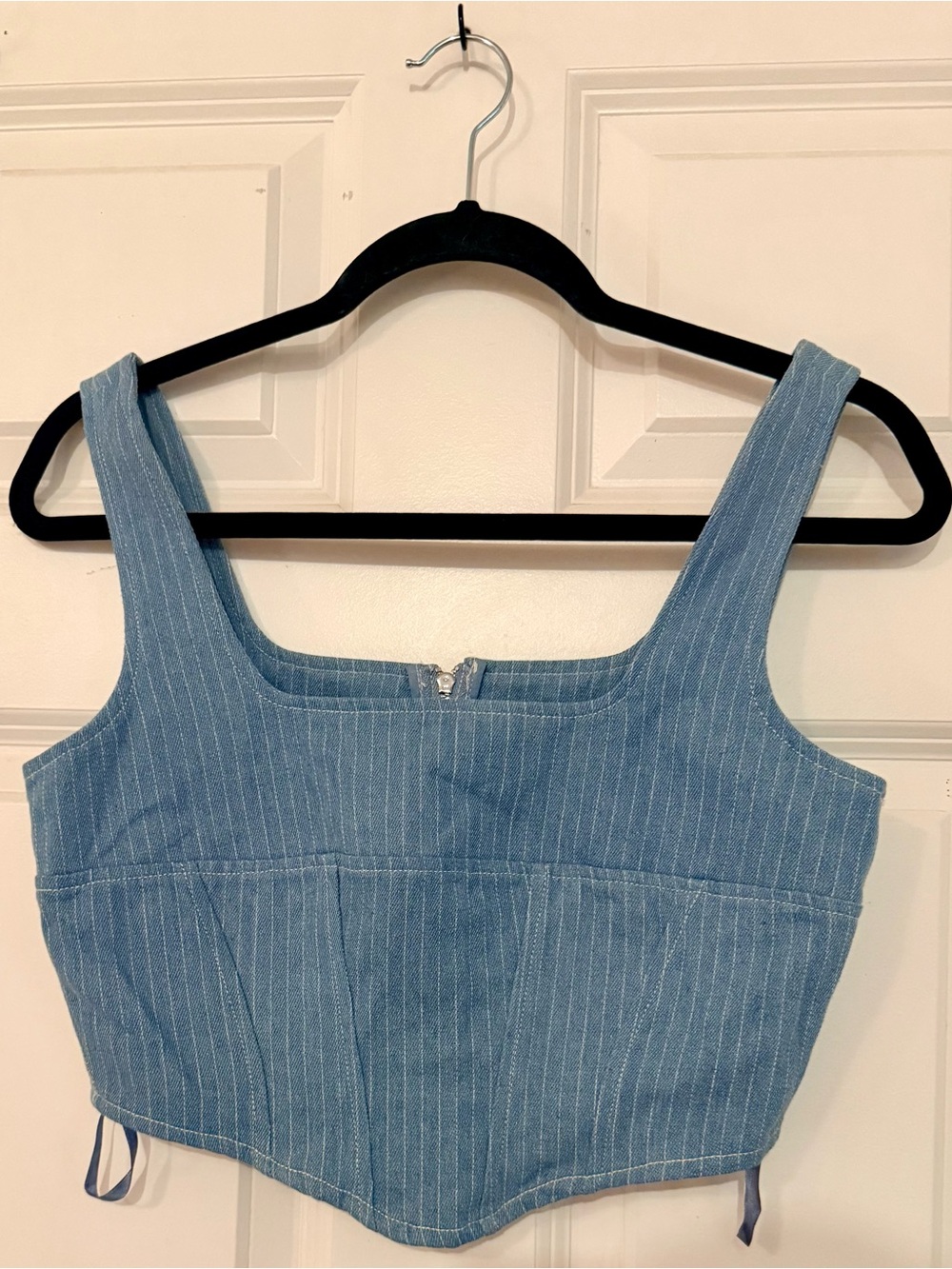 Sage the Label Blue Pinstripe Sleeveless Crop Top